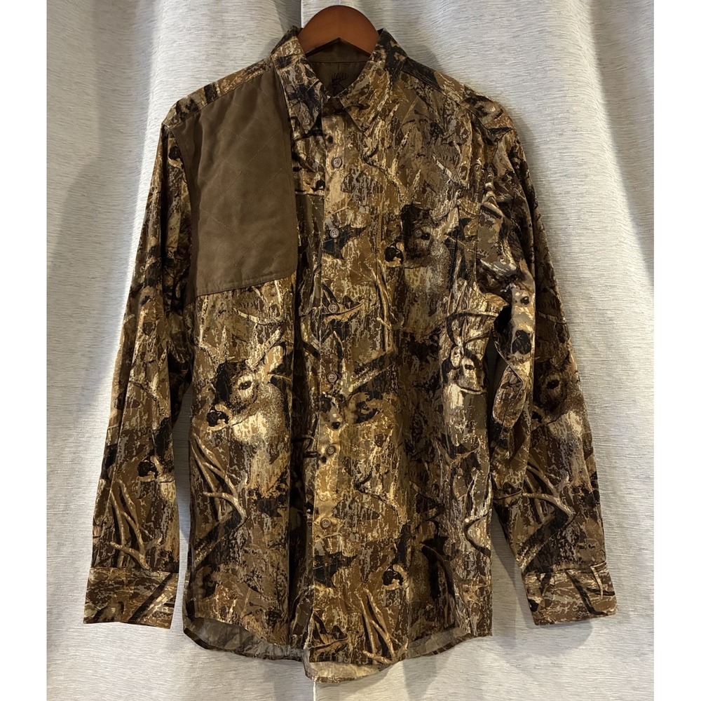 North River Outfitters Camo Shirt M Deer Print Button Up Hunting Fishing
